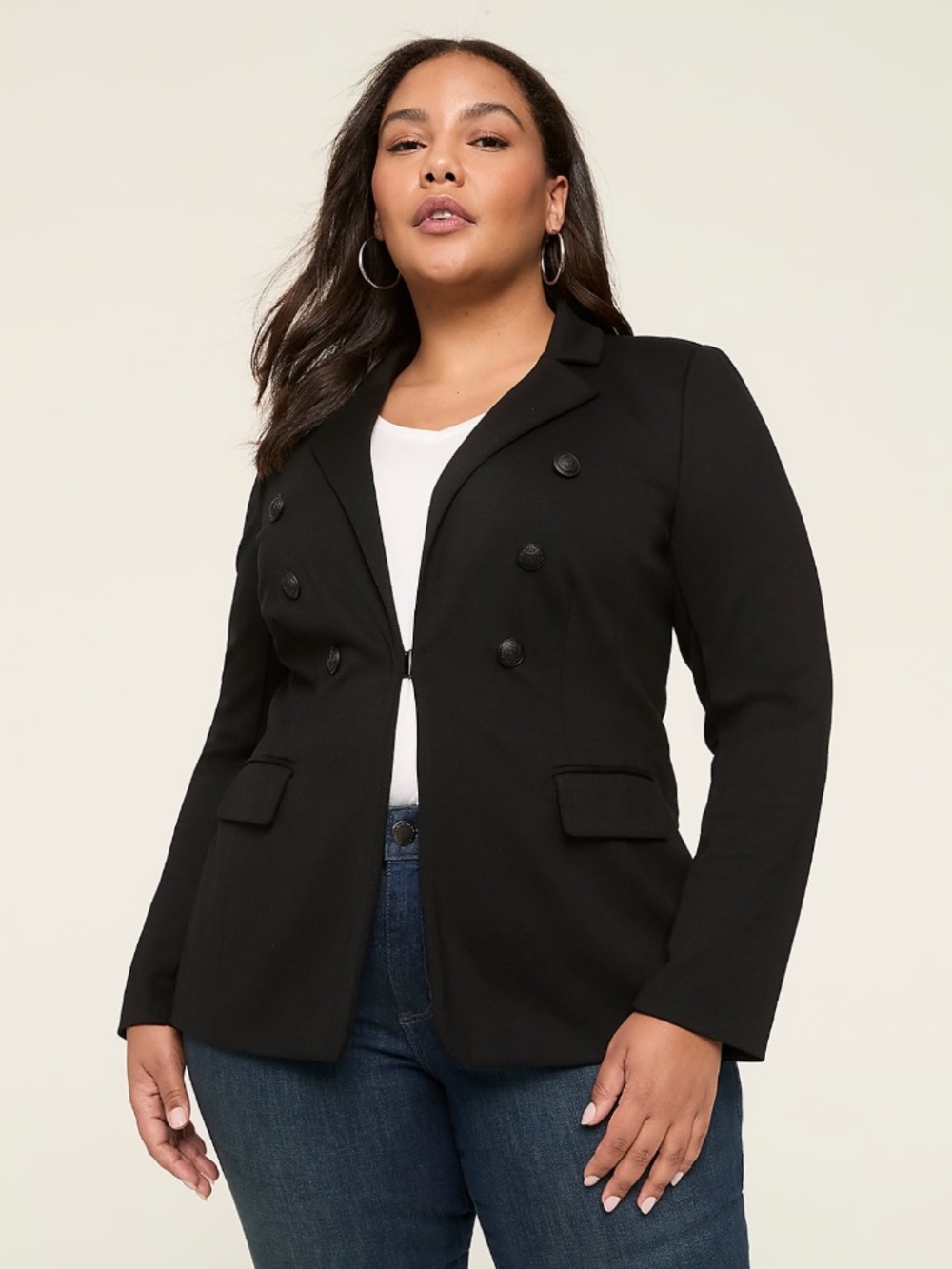 Lane Bryant Stretch Crepe Double Breasted The Bryant Blazer Careerwear Black 28